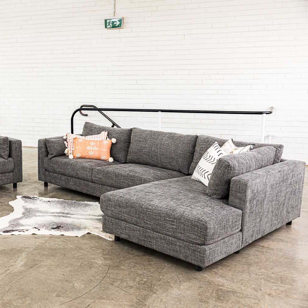 Alex Fabric Right Side Facing Chaise Lounge in Hastings Bark Online Warehouse Sale