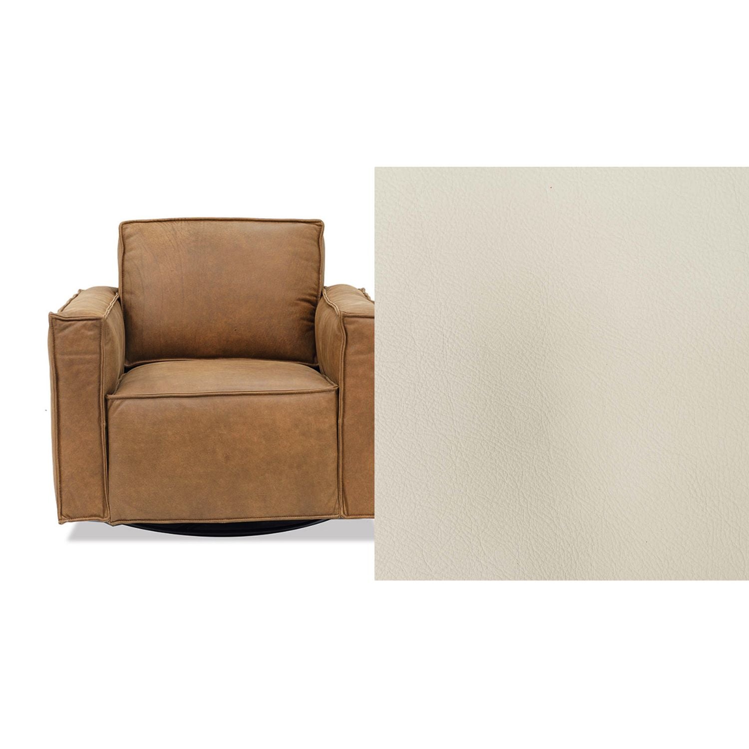 Archie Swivel Chair in white leather with black metal base, exclusive to Secret Sofa