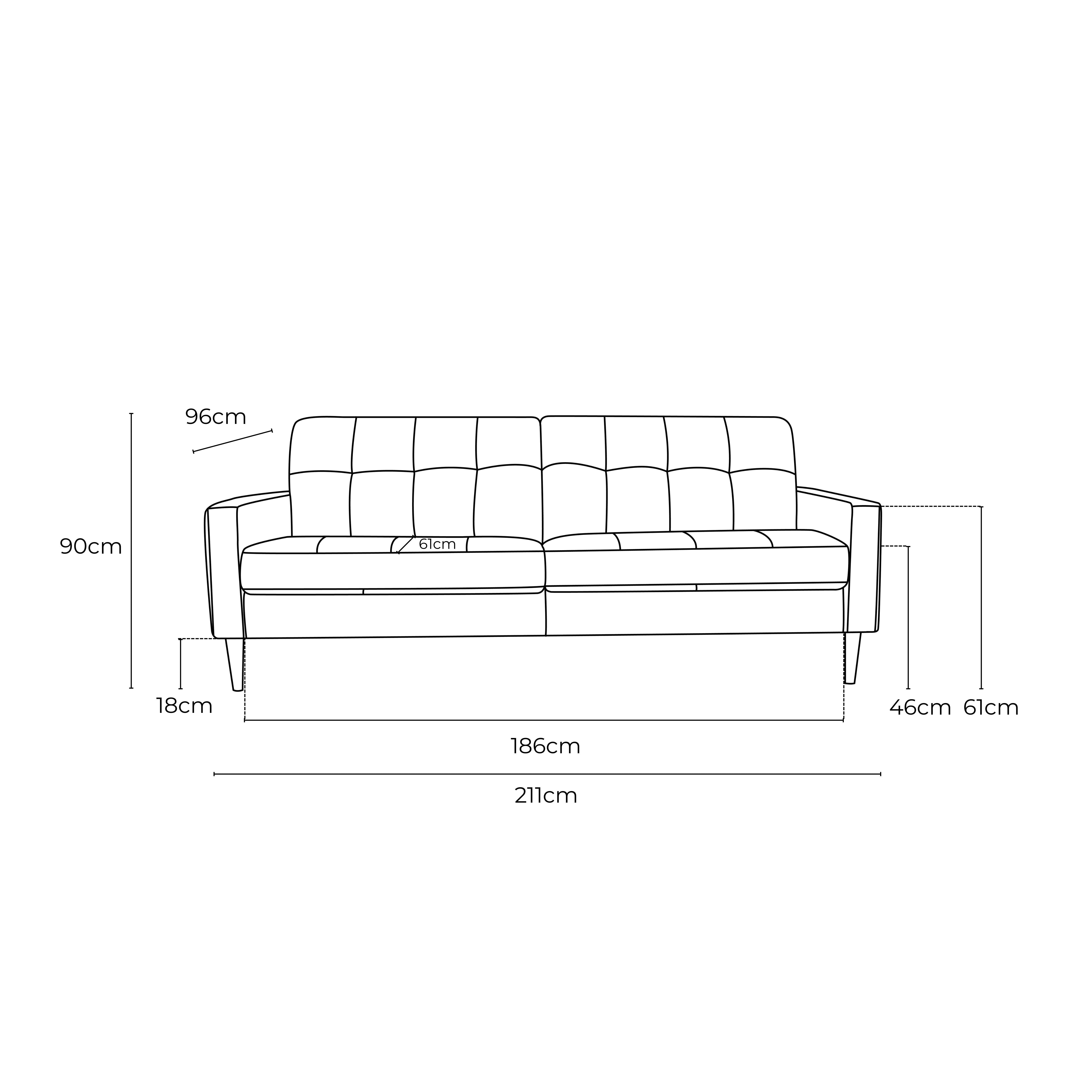 Classic Fabric 3 Seat Sofa