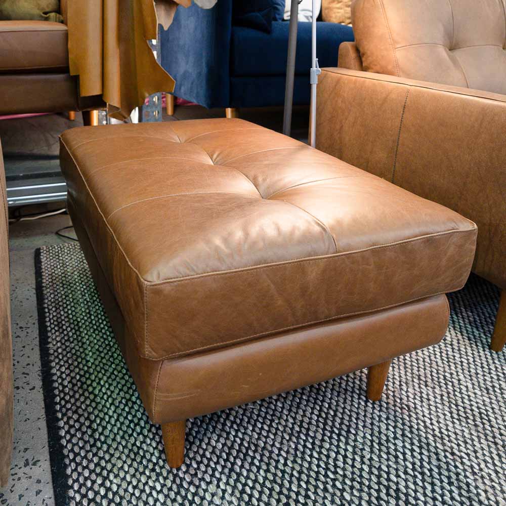 Imperfect Classic Leather Ottoman in Vintage Honey