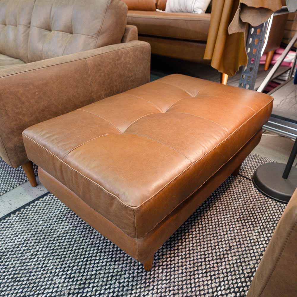 Imperfect Classic Leather Ottoman in Vintage Honey
