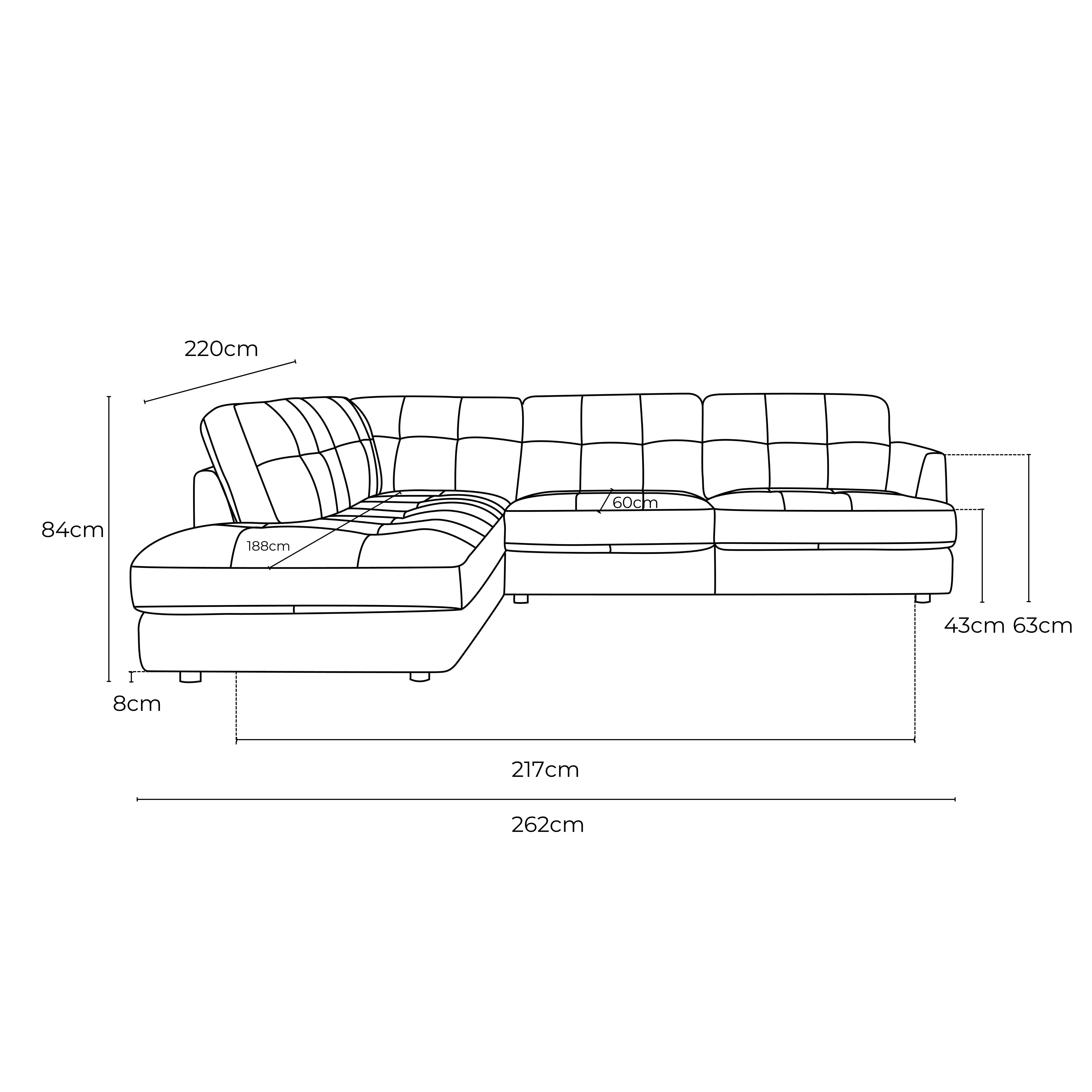 Harmony Leather Left Side Facing Chaise Lounge