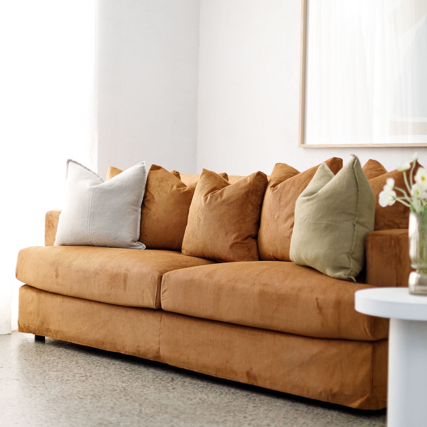 Online Warehouse Sale Janson Corduroy 3 Seat Sofa in Encore Terracotta