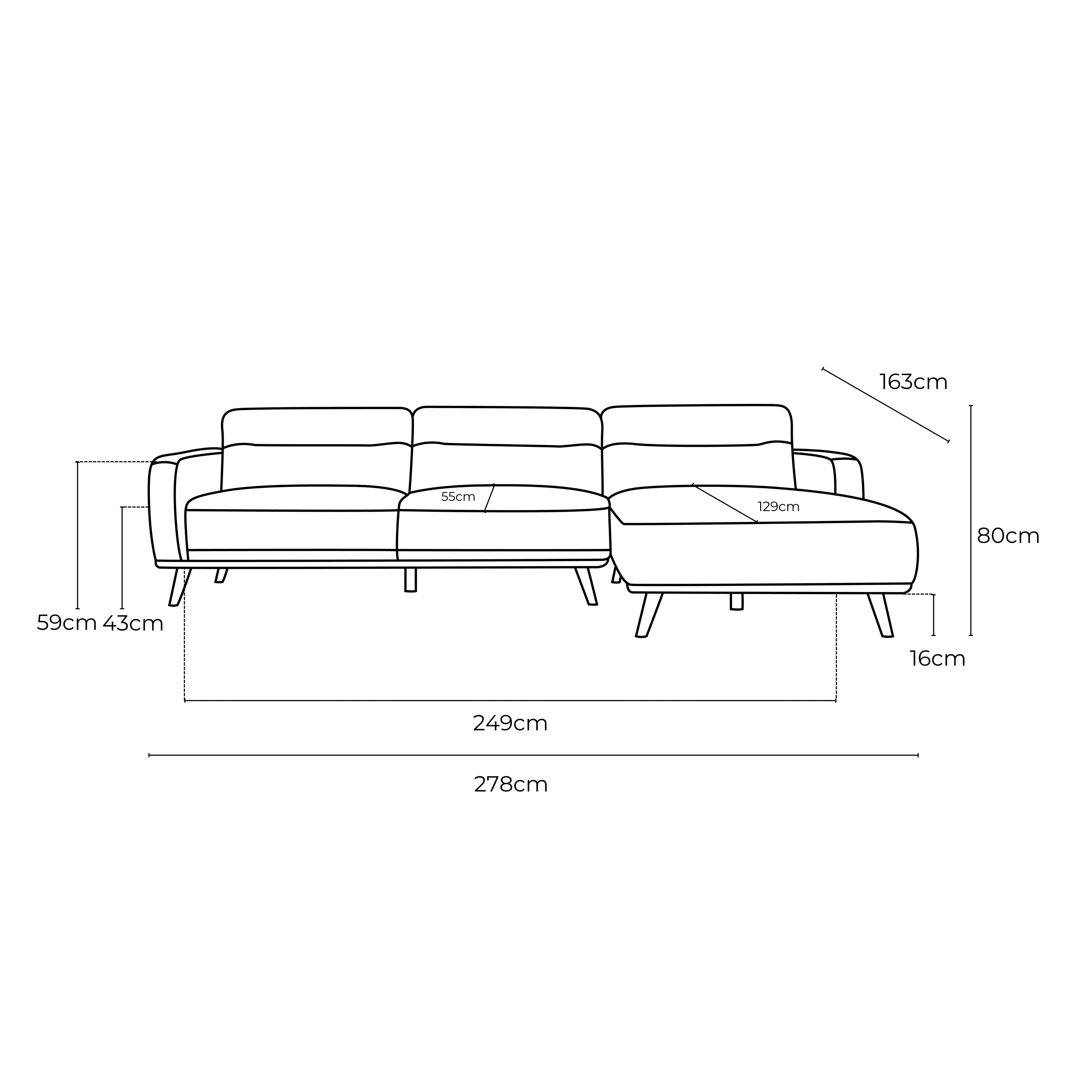 Kate Fabric Right Side Facing Chaise Lounge