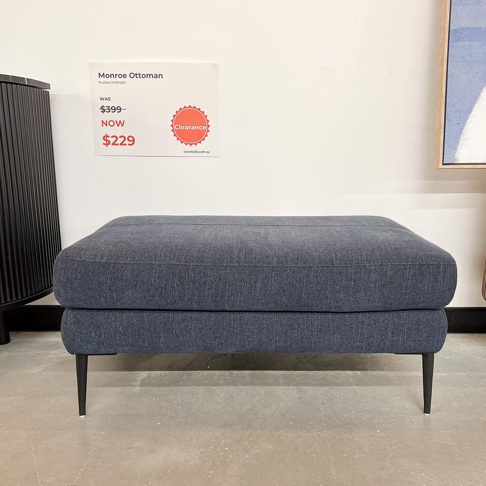 Imperfect Monroe Fabric  Large Ottoman in Pushka Midnight