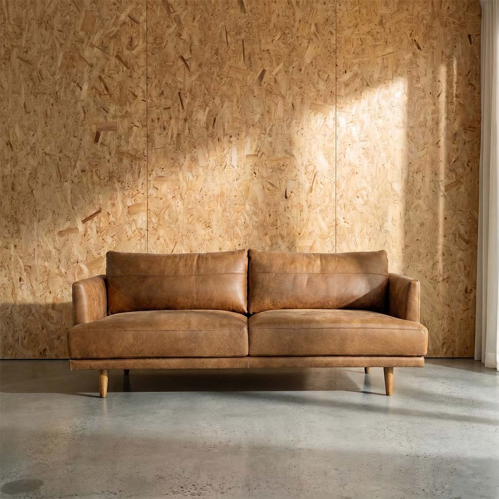 Ruby Leather 3 Seat Sofa in Brumby Natural | The Drop