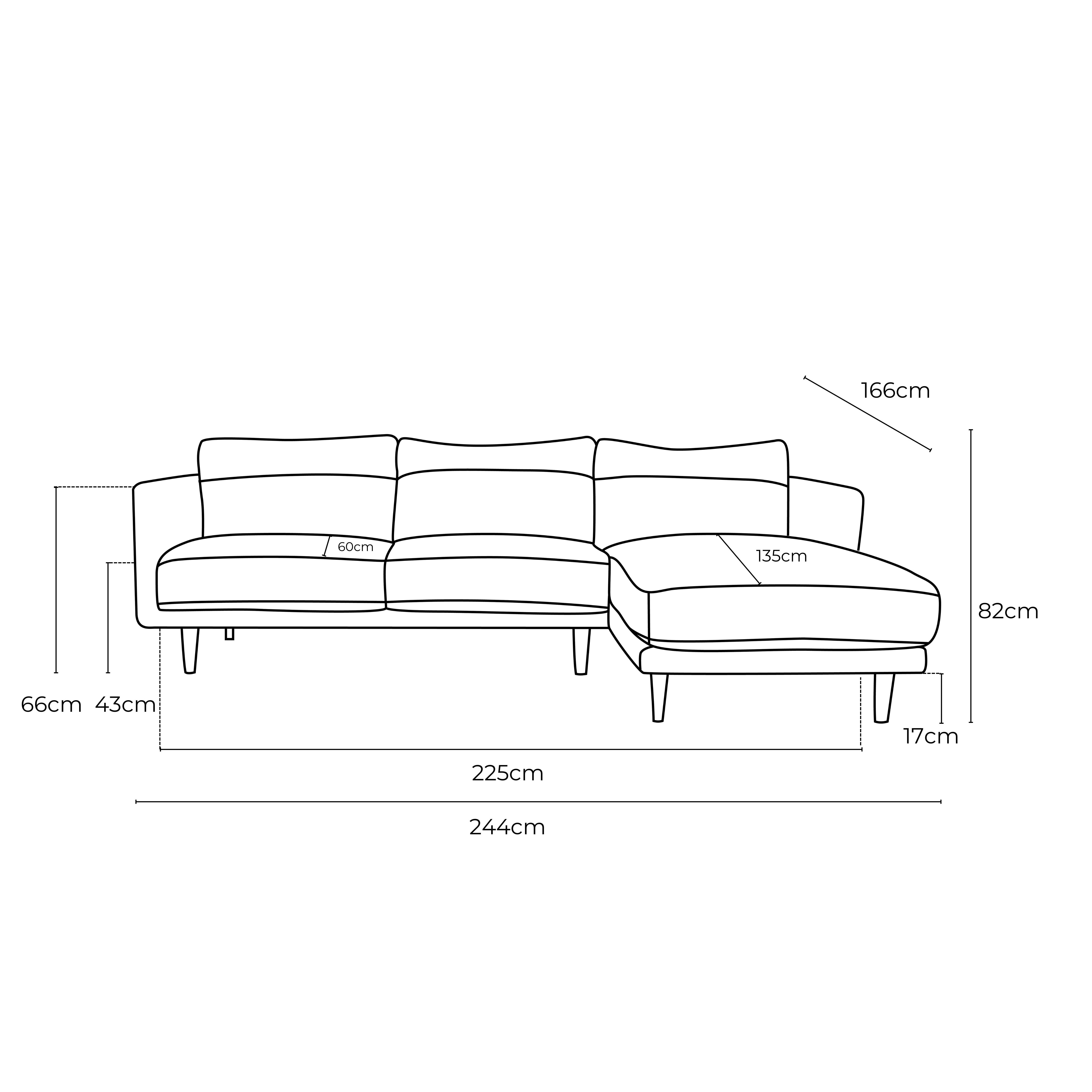 Jordie Leather Right Side Facing Chaise Lounge