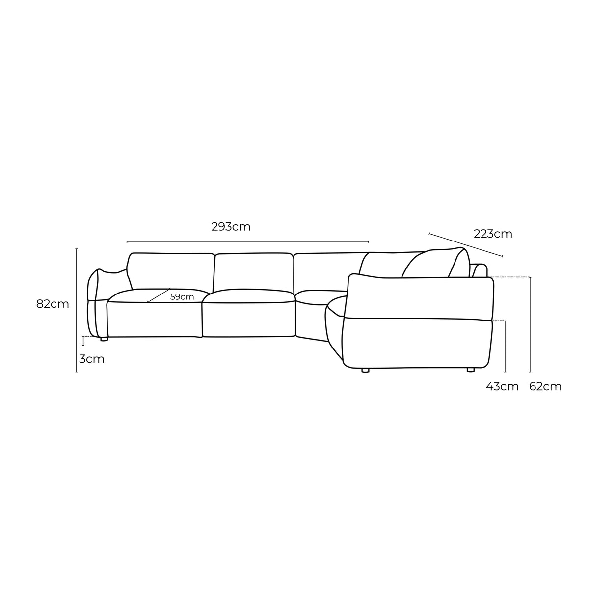 Saxon Fabric 1.5 Seat LAF + 1.5 Armless + Wedge Corner + 1.5 Seat RAF