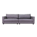 A grey fabric 4-seat sofa with a cushioned backrest and seat, featuring black metal legs and a microfibre cover.