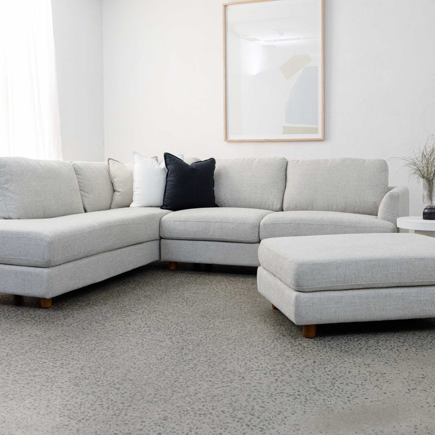 Haven Fabric Left Side Facing Chaise Lounge in Torelli Dove Online Warehouse Sale