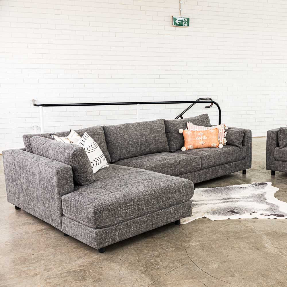 Alex Fabric Left Side Facing Chaise Lounge in Hastings Bark Online Warehouse Sale