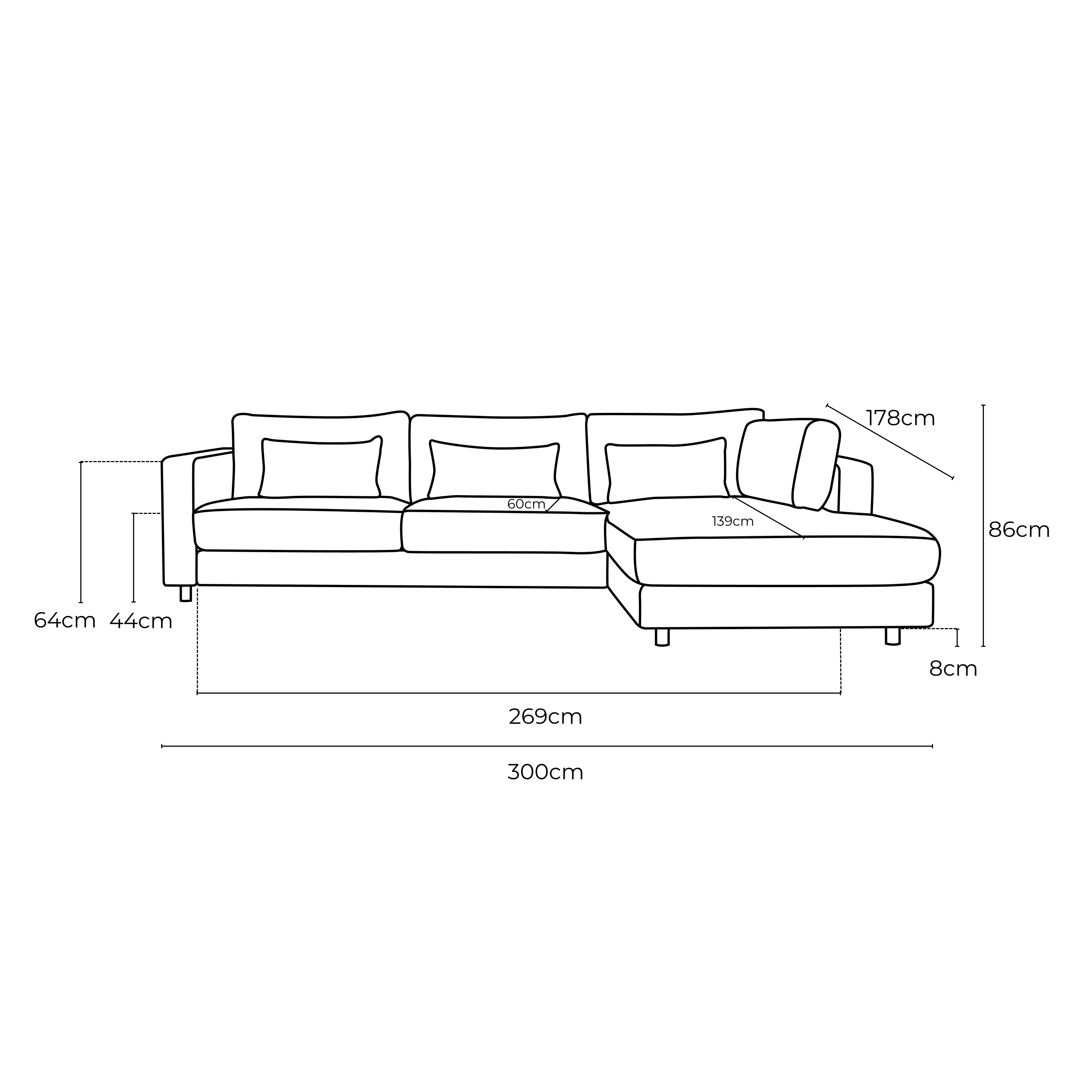 Alex Fabric Right Side Facing Chaise Lounge in Hastings Bark Online Warehouse Sale