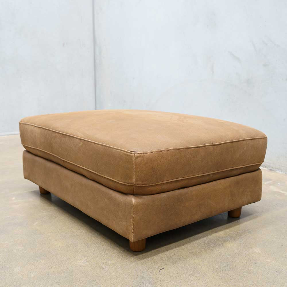 Imperfect Barcelona Leather Ottoman in Brumby Natural