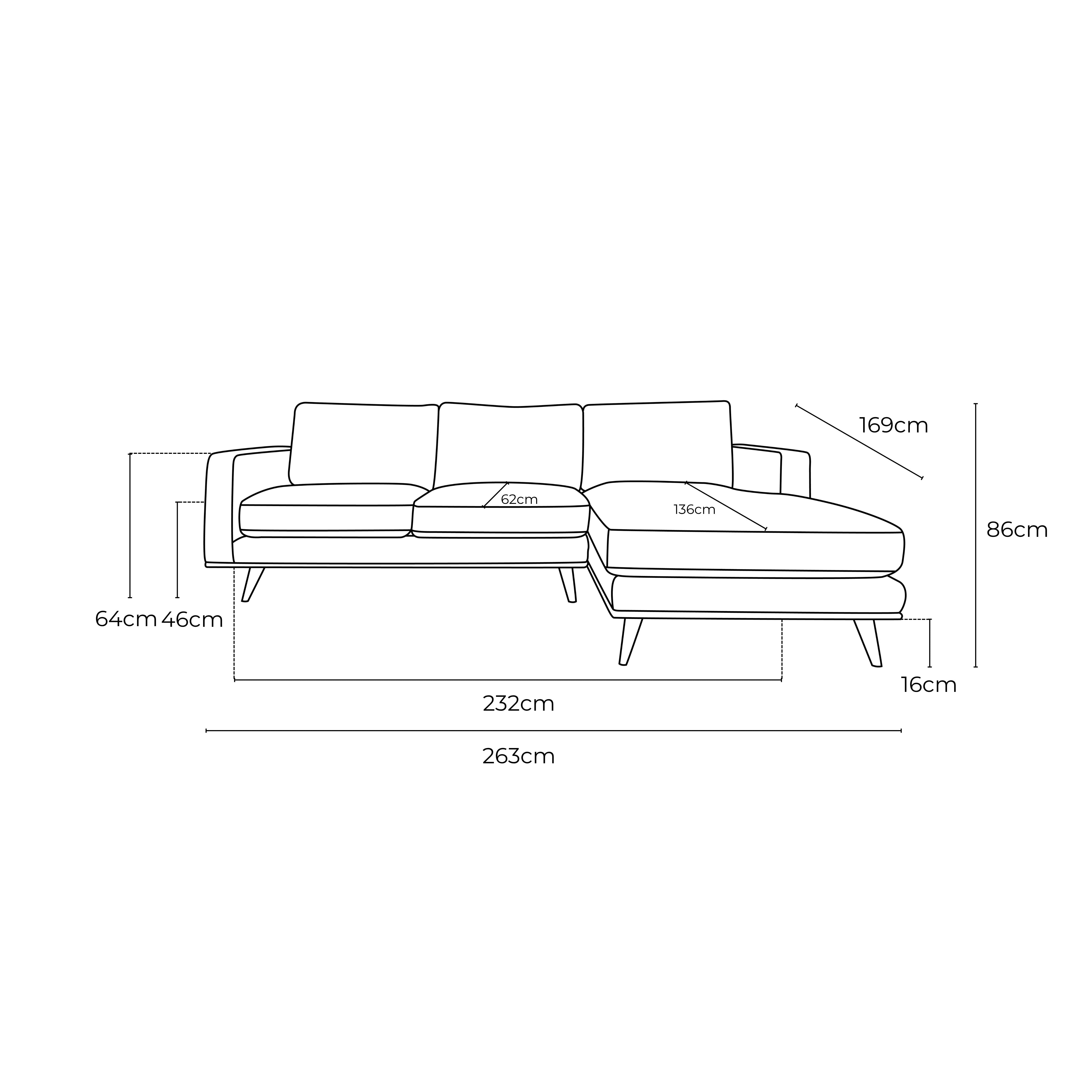 Boston Fabric Right Side Facing Chaise Lounge