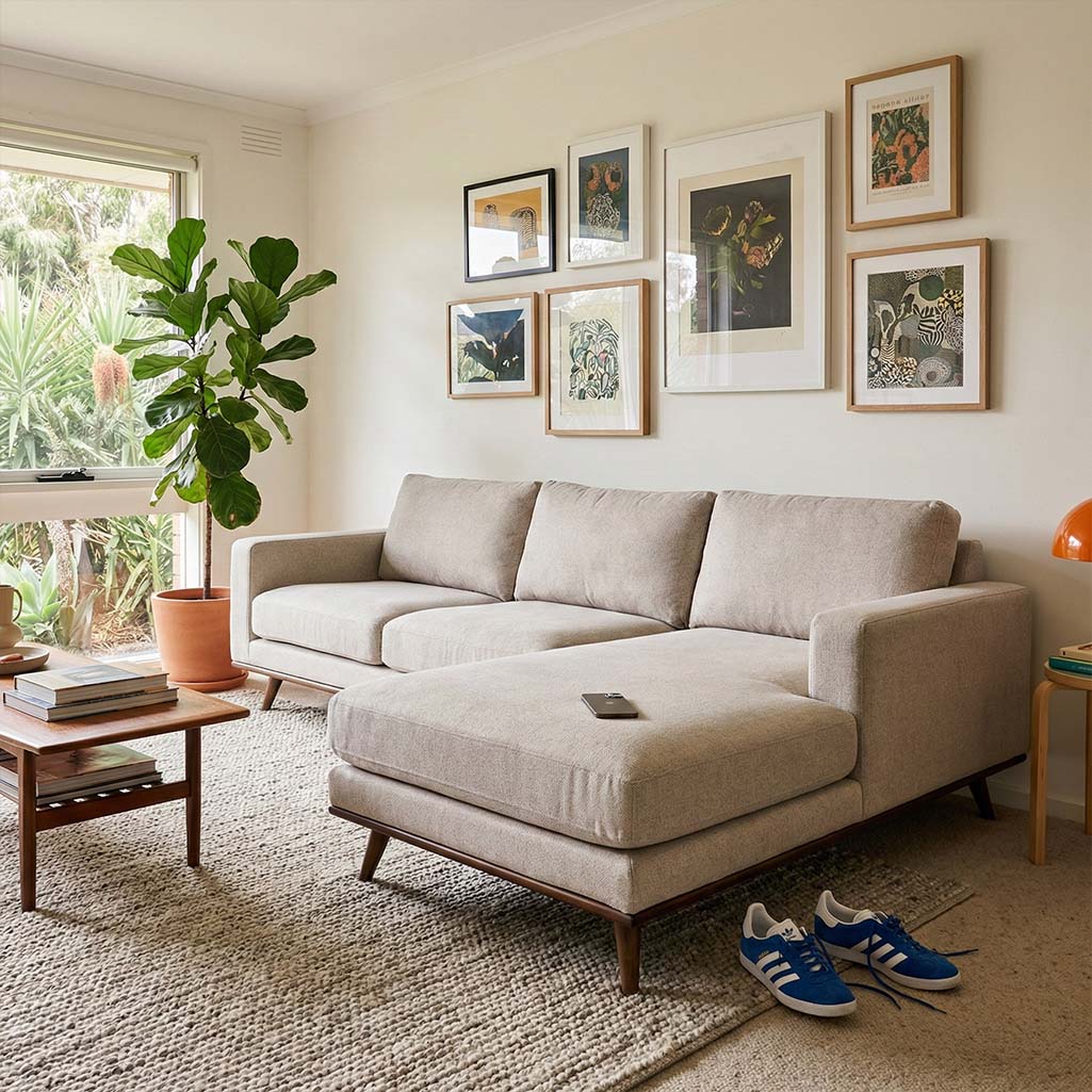 Boston Fabric Right Side Facing Chaise Lounge in Belfast Grey Online Warehouse Sale