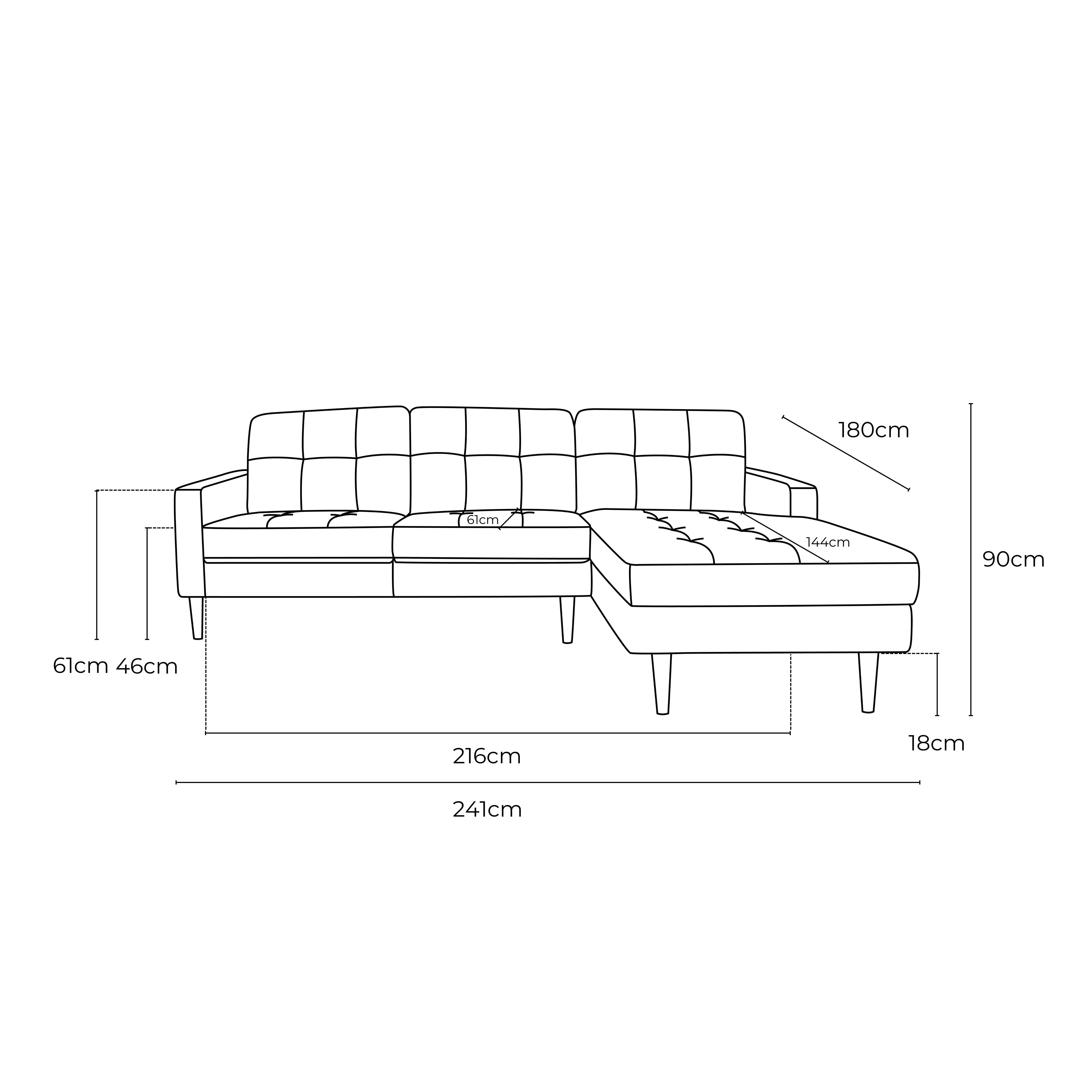 Classic Fabric Right Side Facing Chaise Lounge