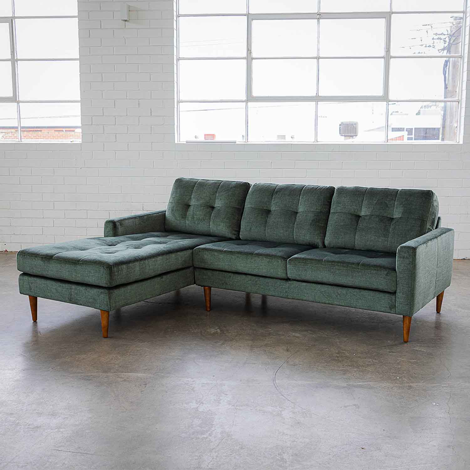 Classic Vogue Velvet Left Side Facing Chaise Lounge in Vogue Moss Online Warehouse Sale
