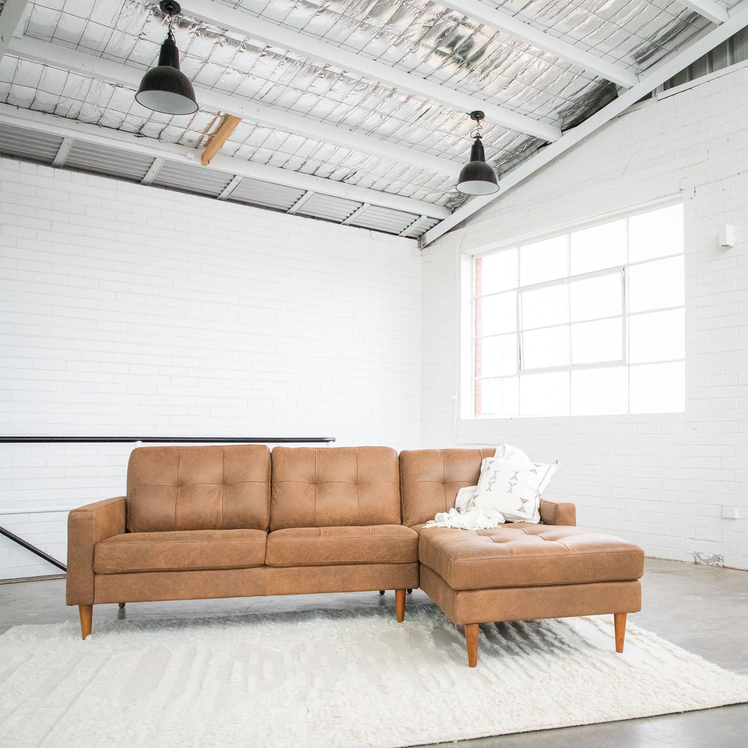 Classic Leather Right Side Facing Chaise Lounge in Brumby Natural Online Warehouse Sale