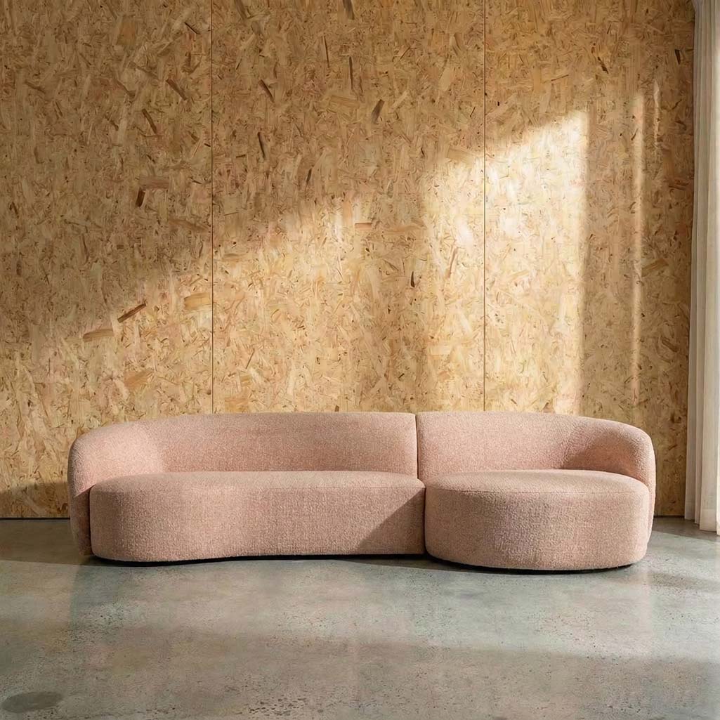 Crescent Fabric Right Side Facing Chaise Lounge in Lola Blush | The Drop