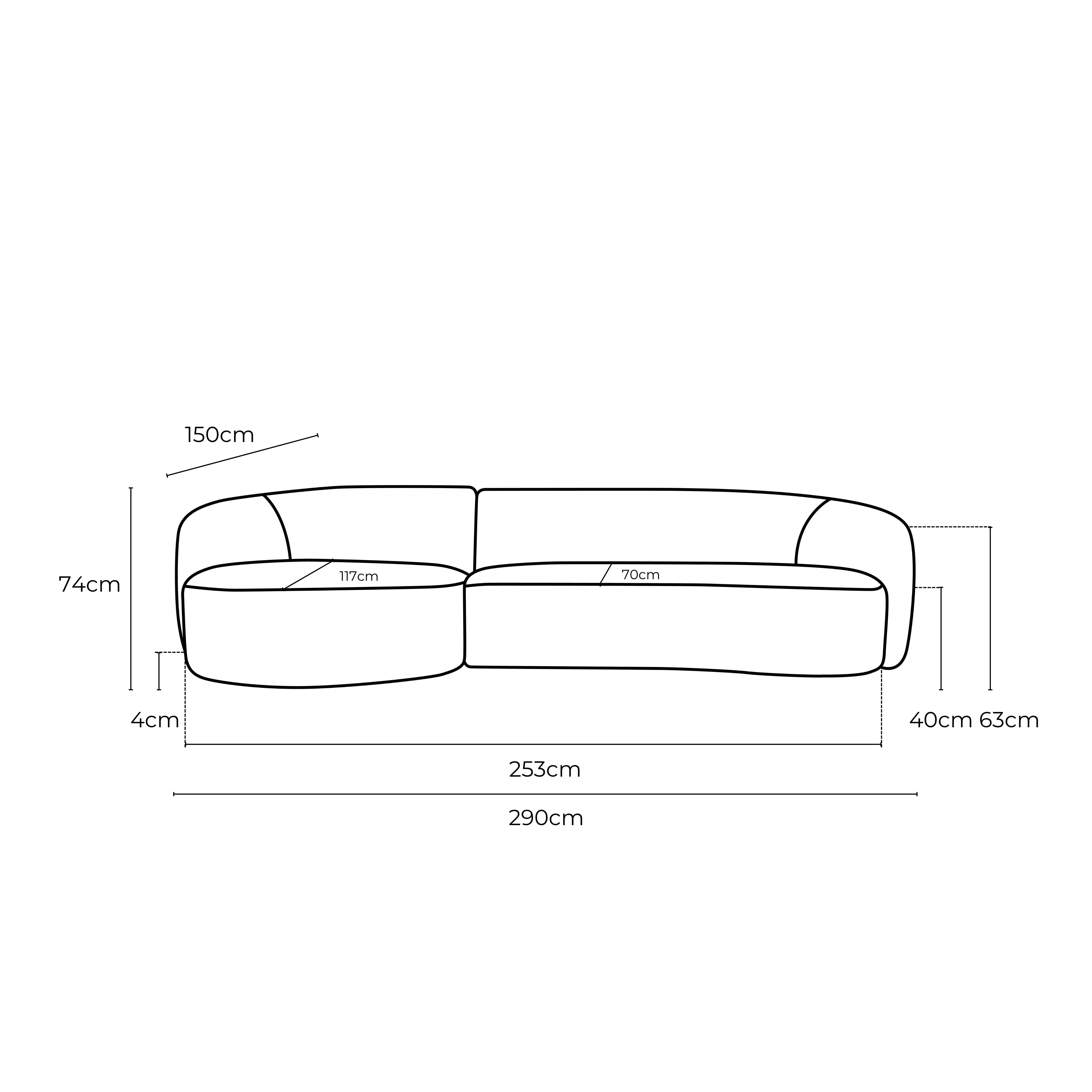 Crescent Fabric Left Side Facing Chaise Lounge