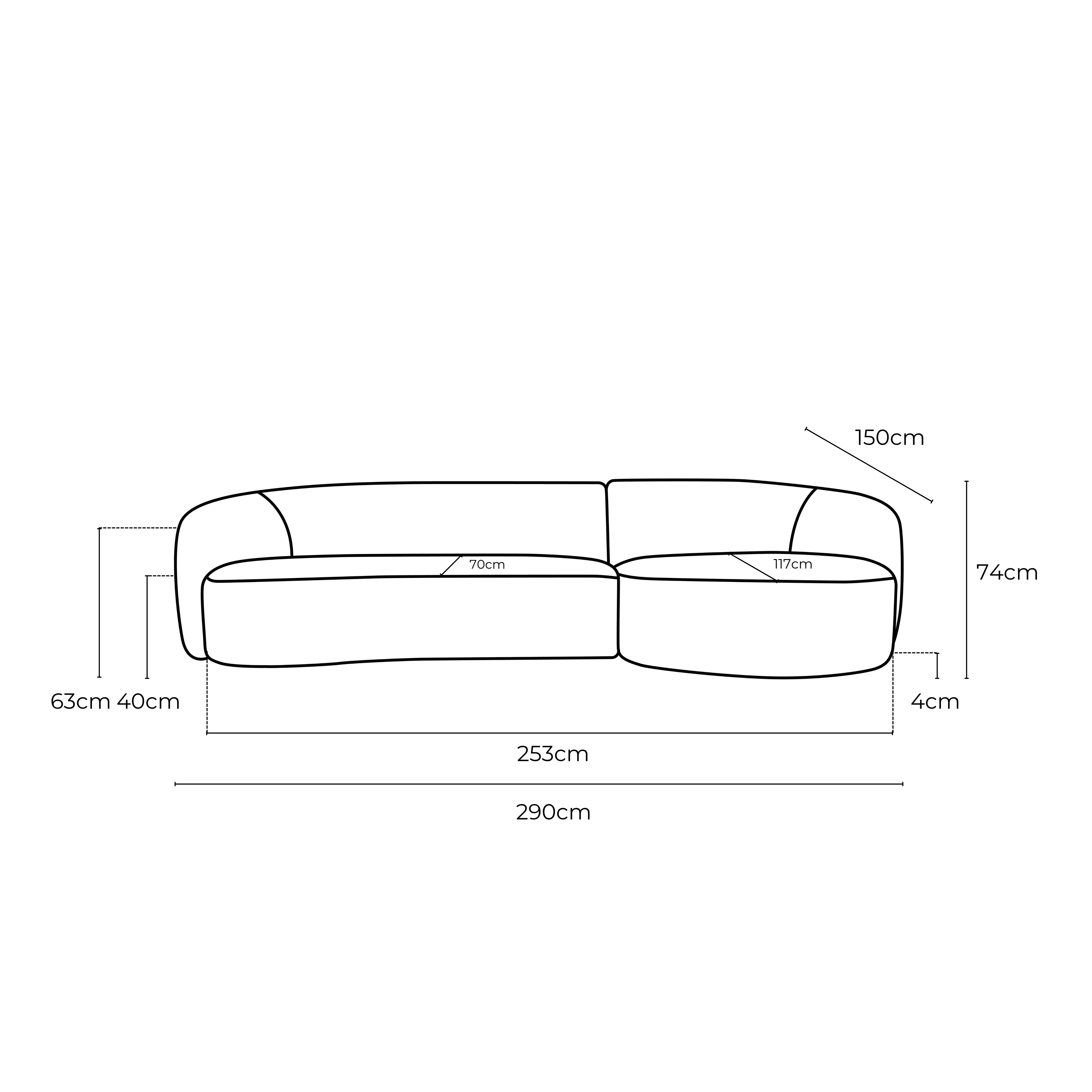 Crescent Fabric Right Side Facing Chaise Lounge