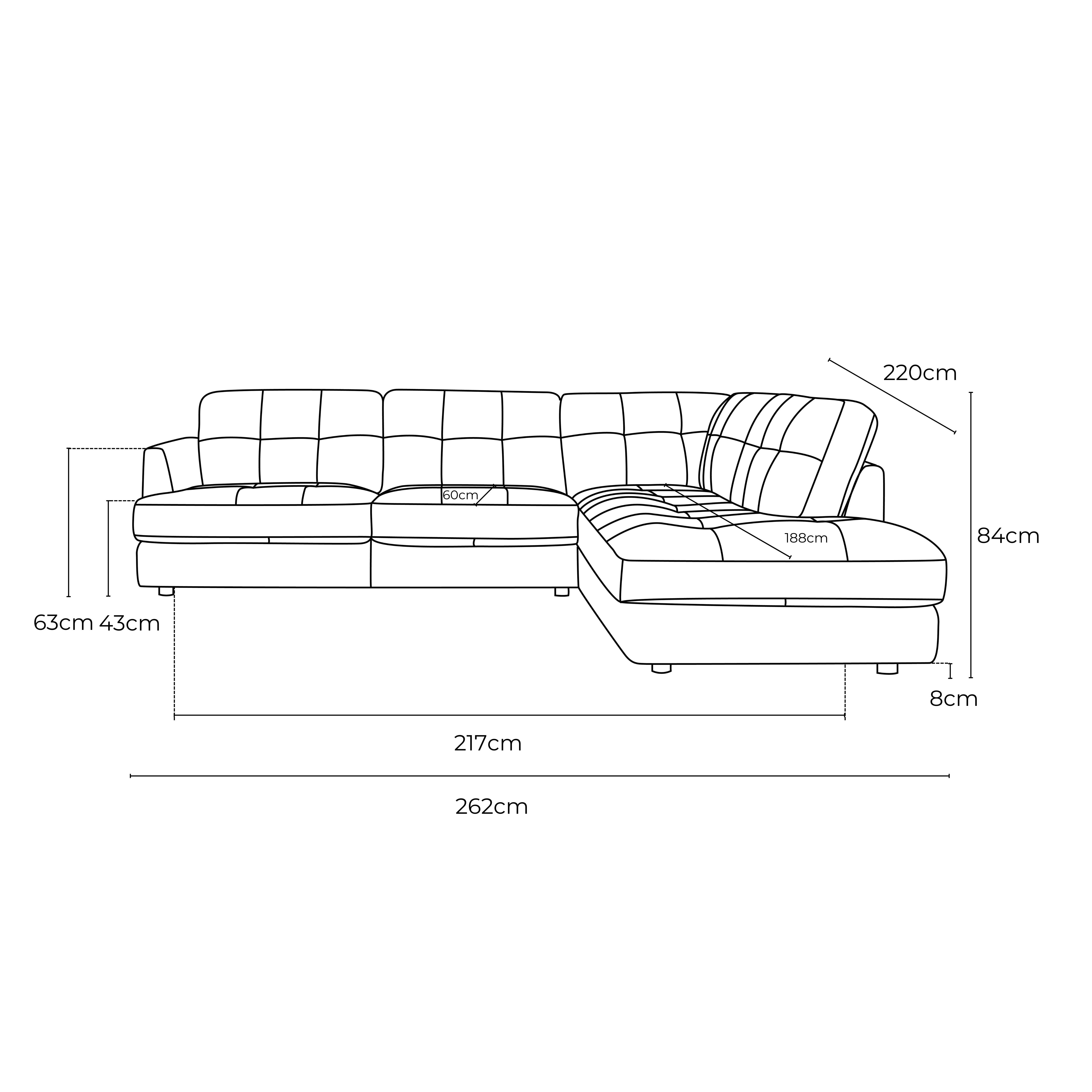 Harmony Leather Right Side Facing Chaise Lounge