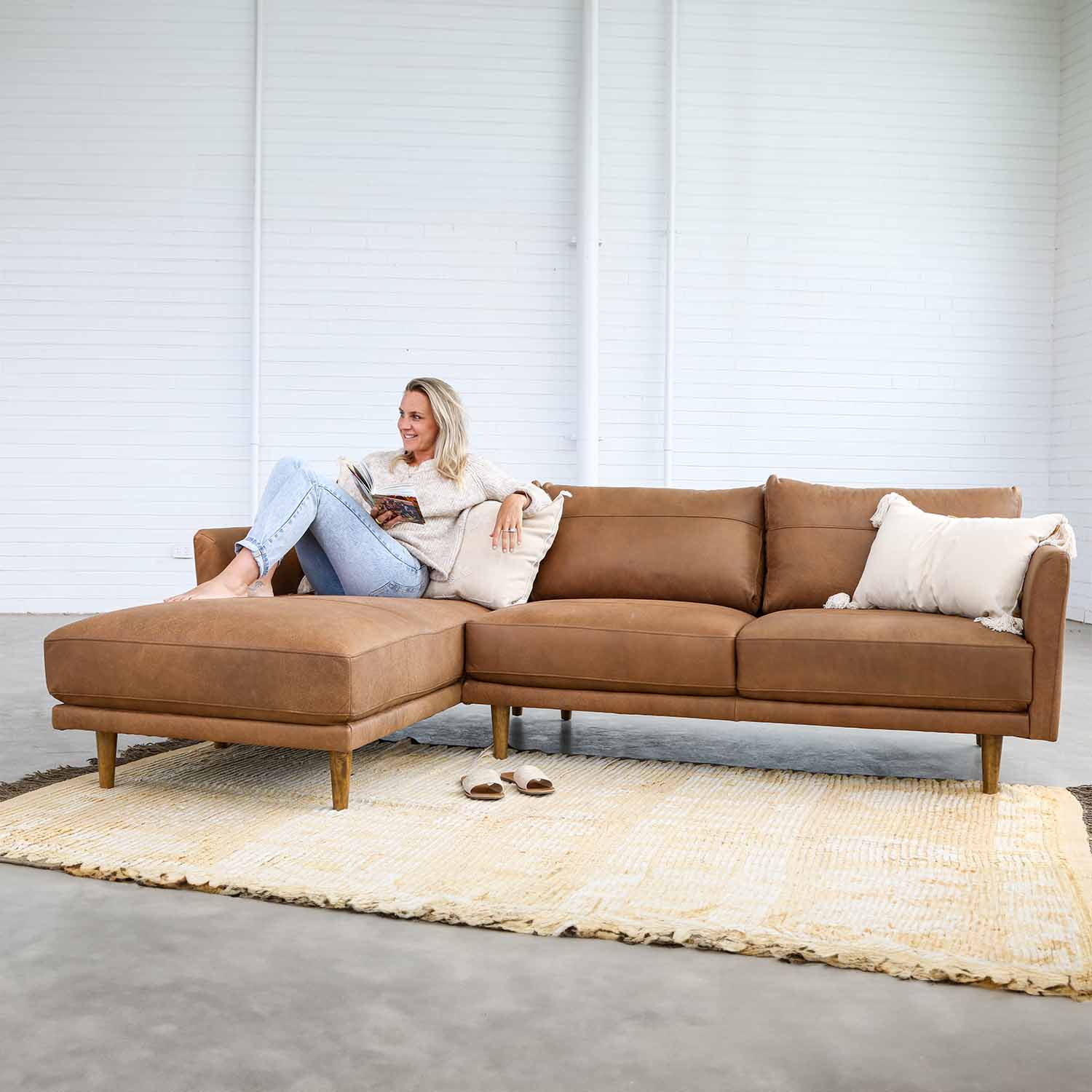 Jordie Leather Left Side Facing Sectional Chaise Lounge