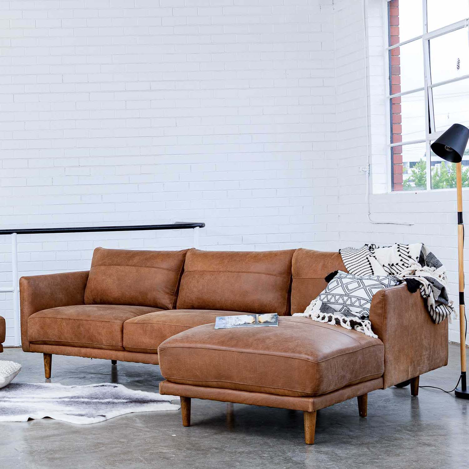 Jordie Leather Right Side Facing Chaise Lounge in Brumby Natural Online Warehouse Sale