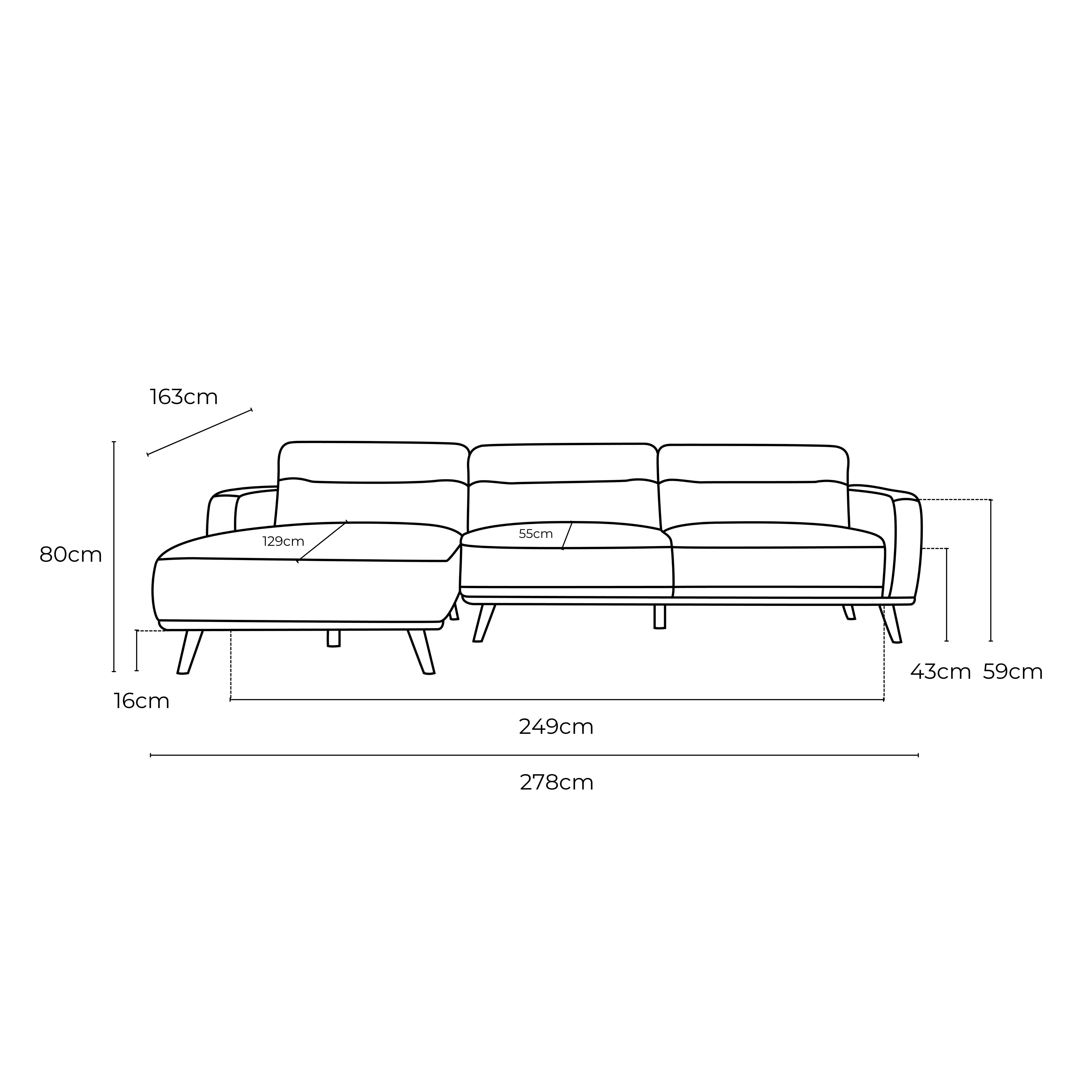 Kate Fabric Left Side Facing Chaise Lounge