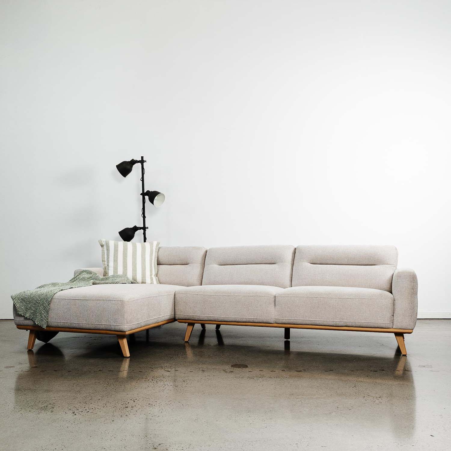 Kate Fabric Left Side Facing Chaise Lounge in Delta Linen Online Warehouse Sale