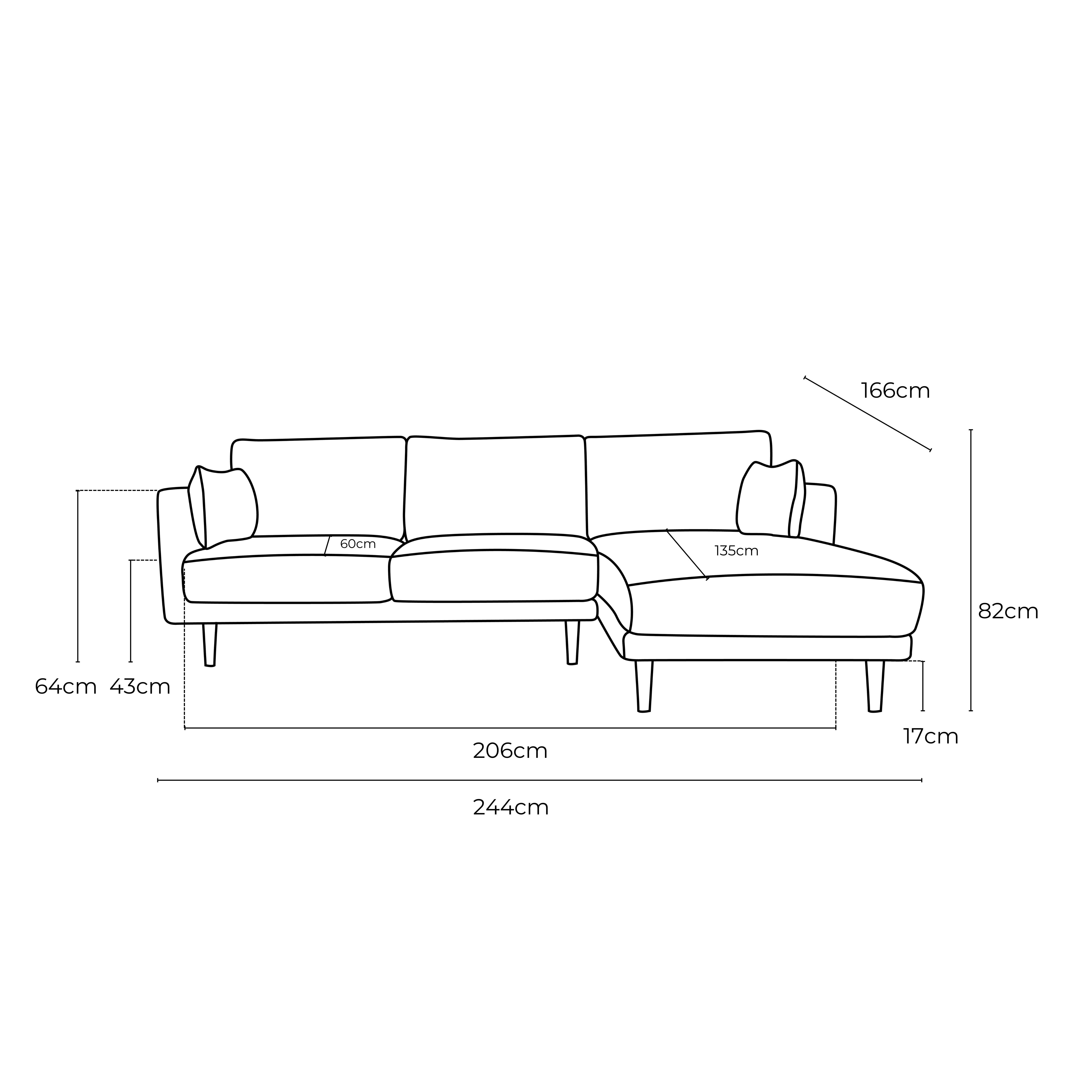 Marie Fabric Right Side Facing Chaise Lounge