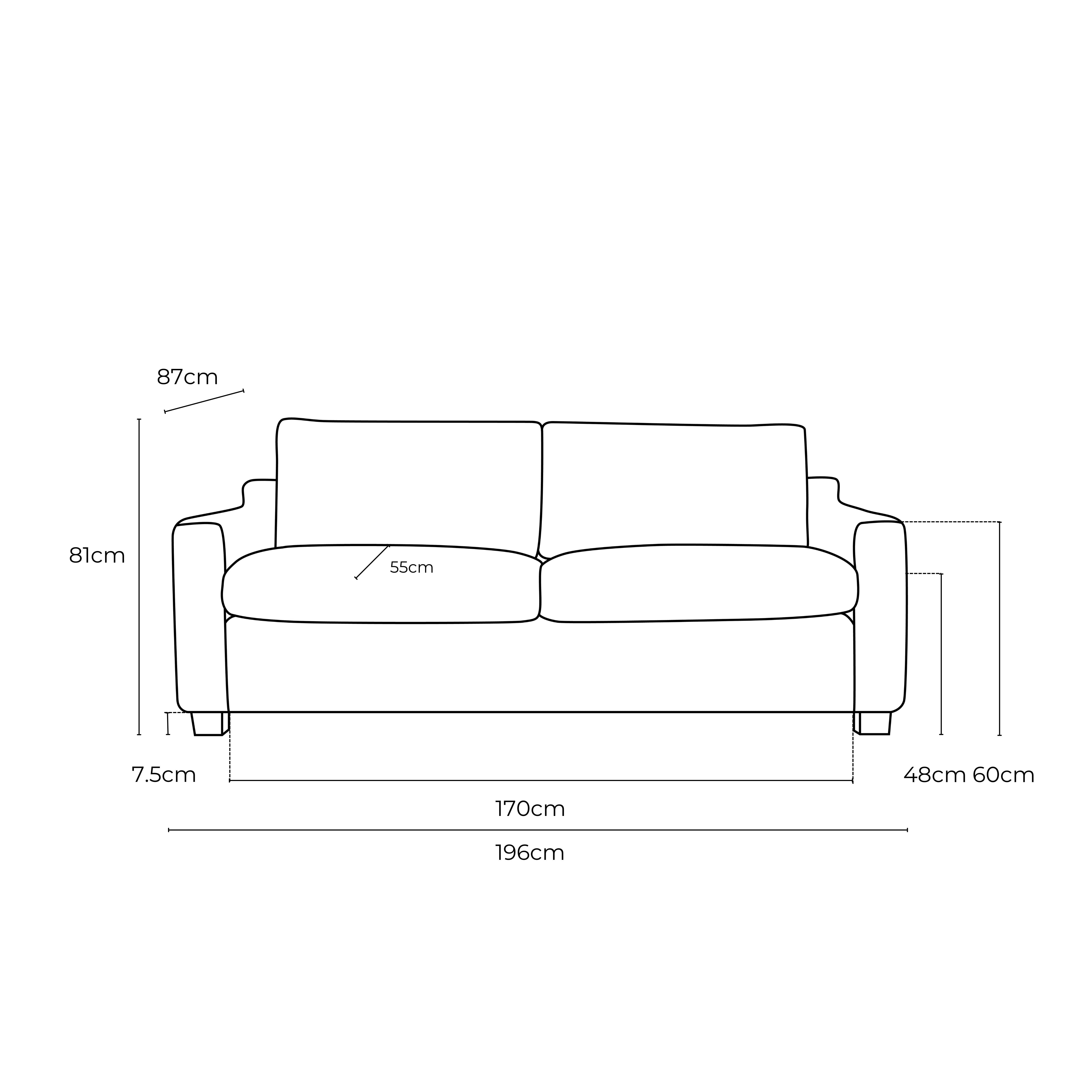Oliver Fabric 3 Seat (Queen) Sofa Bed
