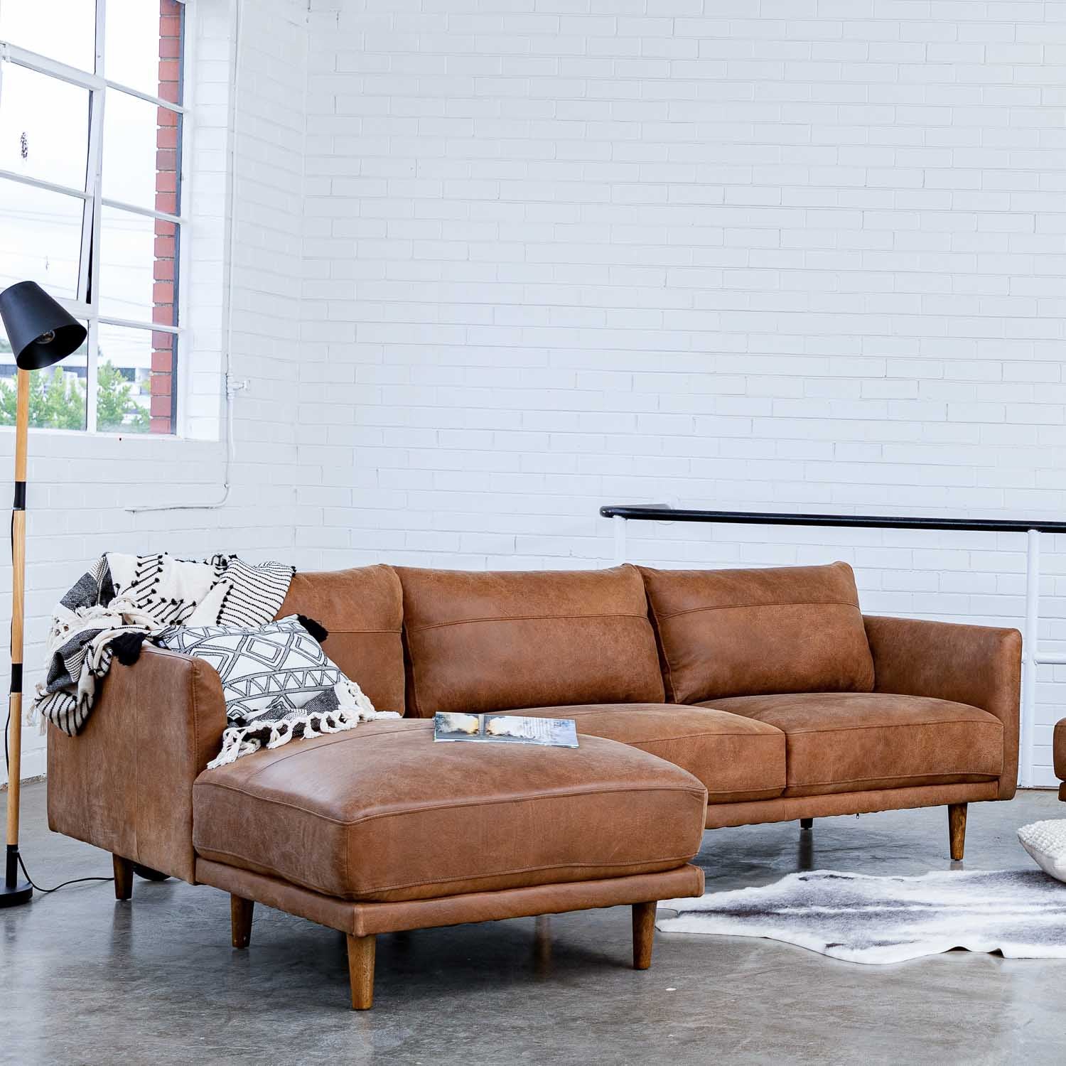 Jordie Leather Left Side Facing Chaise Lounge in Brumby Natural Online Warehouse Sale
