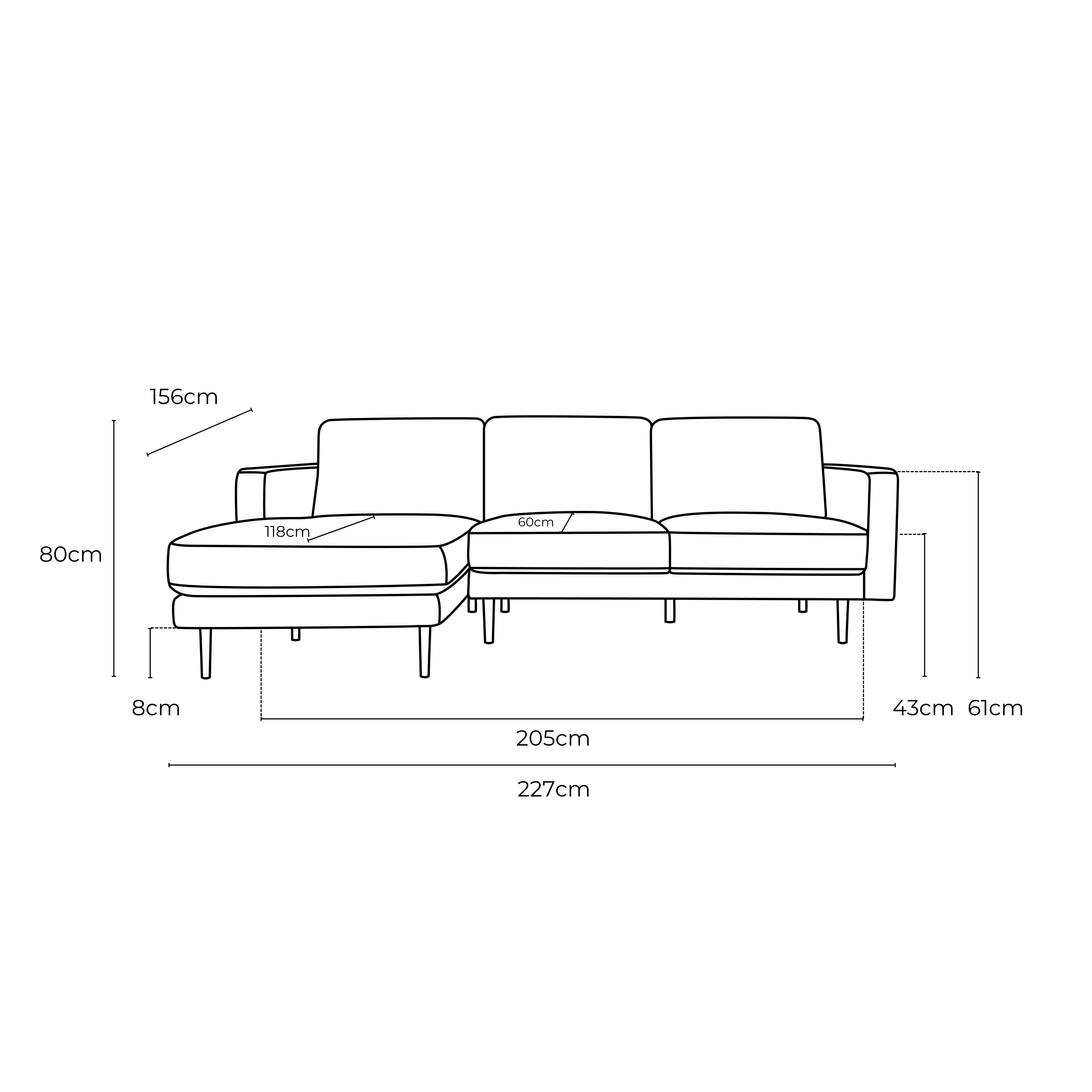 Salerno Fabric Left Side Facing Chaise Lounge