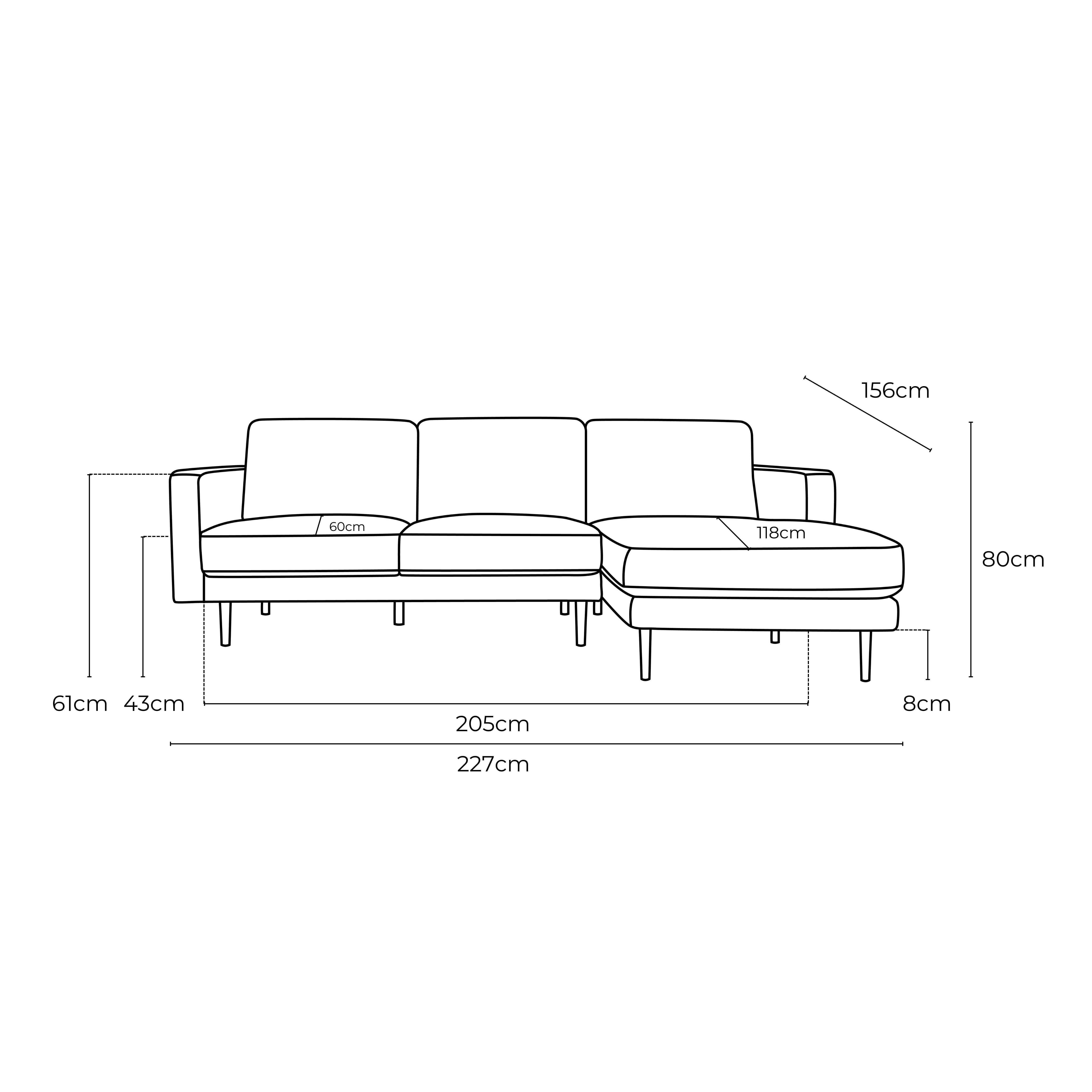 Salerno Fabric Right Side Facing Chaise Lounge